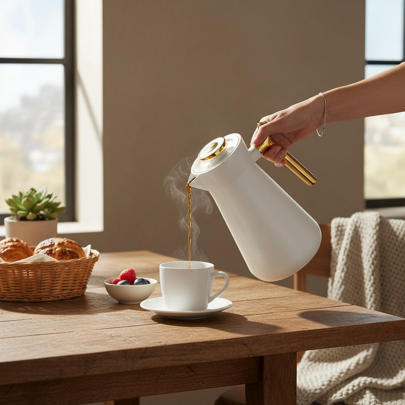 Garrafa Térmica 1L com Alça Metálica Dourada | Corbã Utilidades