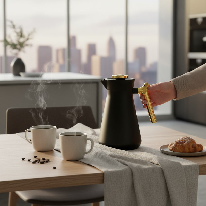 Garrafa Térmica 1L com Alça Metálica Dourada | Corbã Utilidades