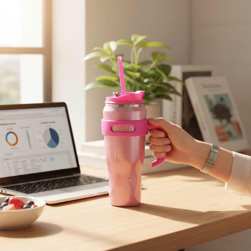 Copo Térmico  Premium com Alça e Canudo Inox | Corbã Utilidades