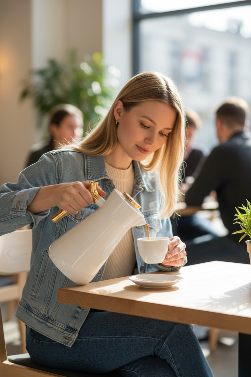 Garrafa Térmica 1L com Alça Metálica Dourada | Corbã Utilidades