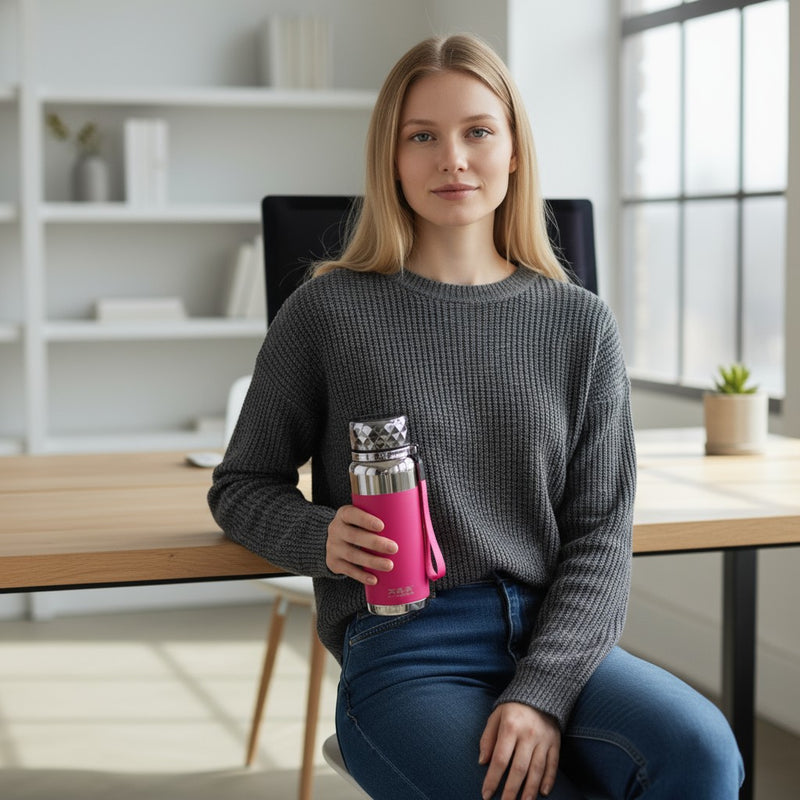 Garrafa Térmica Premium com Tampa Texturizada e Alça de Mão | Corbã Utilidades