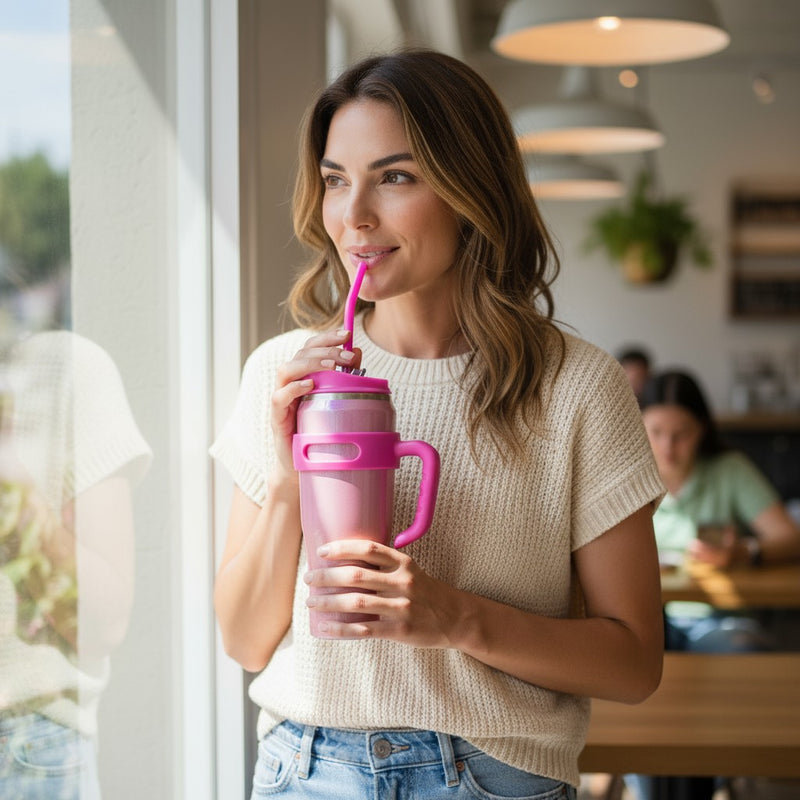 Copo Térmico  Premium com Alça e Canudo Inox | Corbã Utilidades