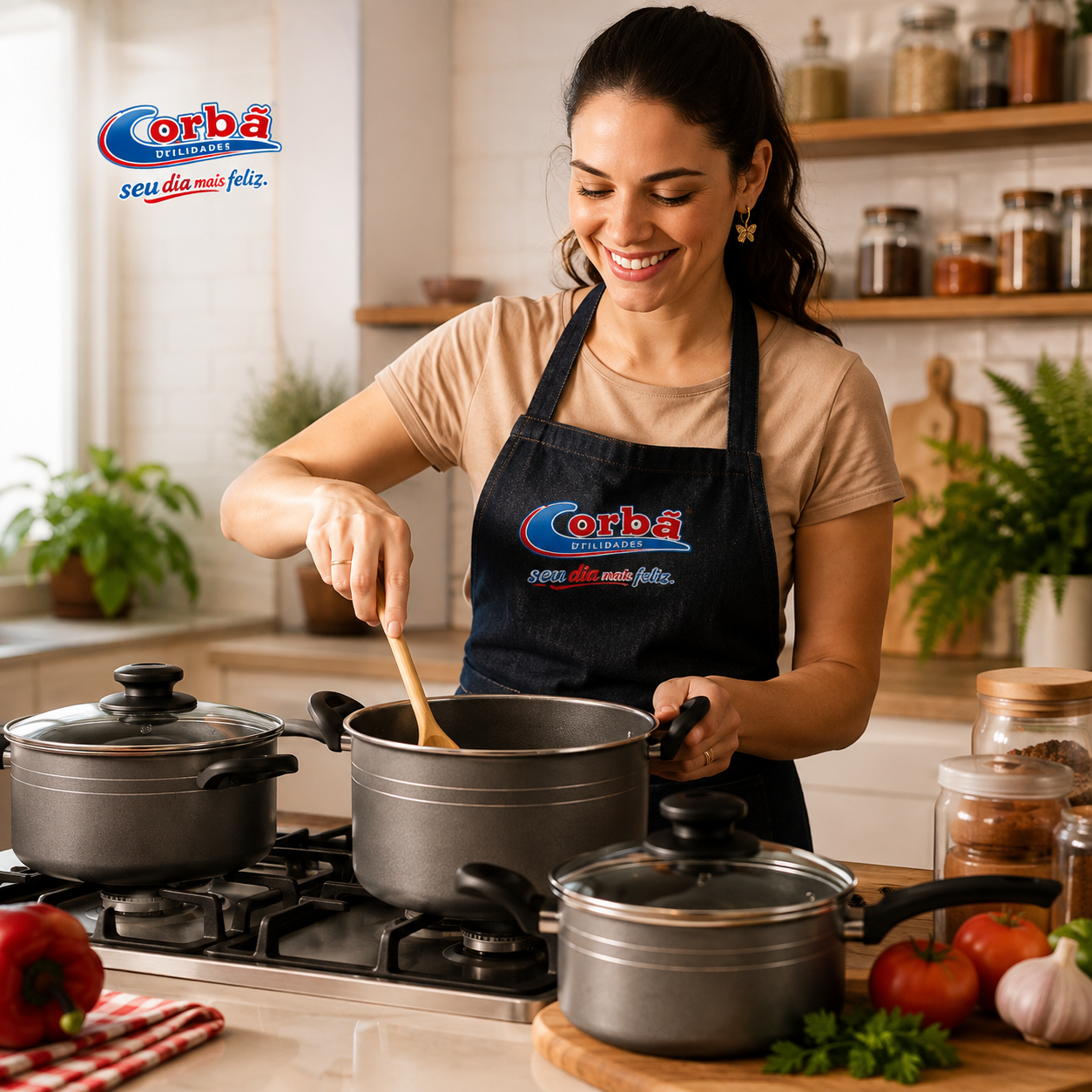 Produtos Corbã sendo usados na cozinha